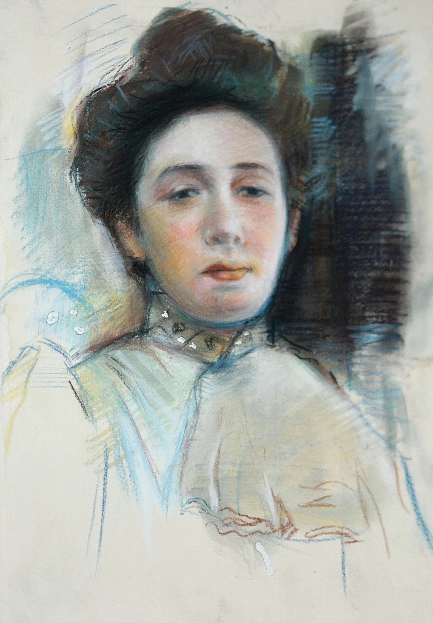 Victor Teslaru, Study after I. Repin, 2014, pastel on paper; small female portrait master-copy study.