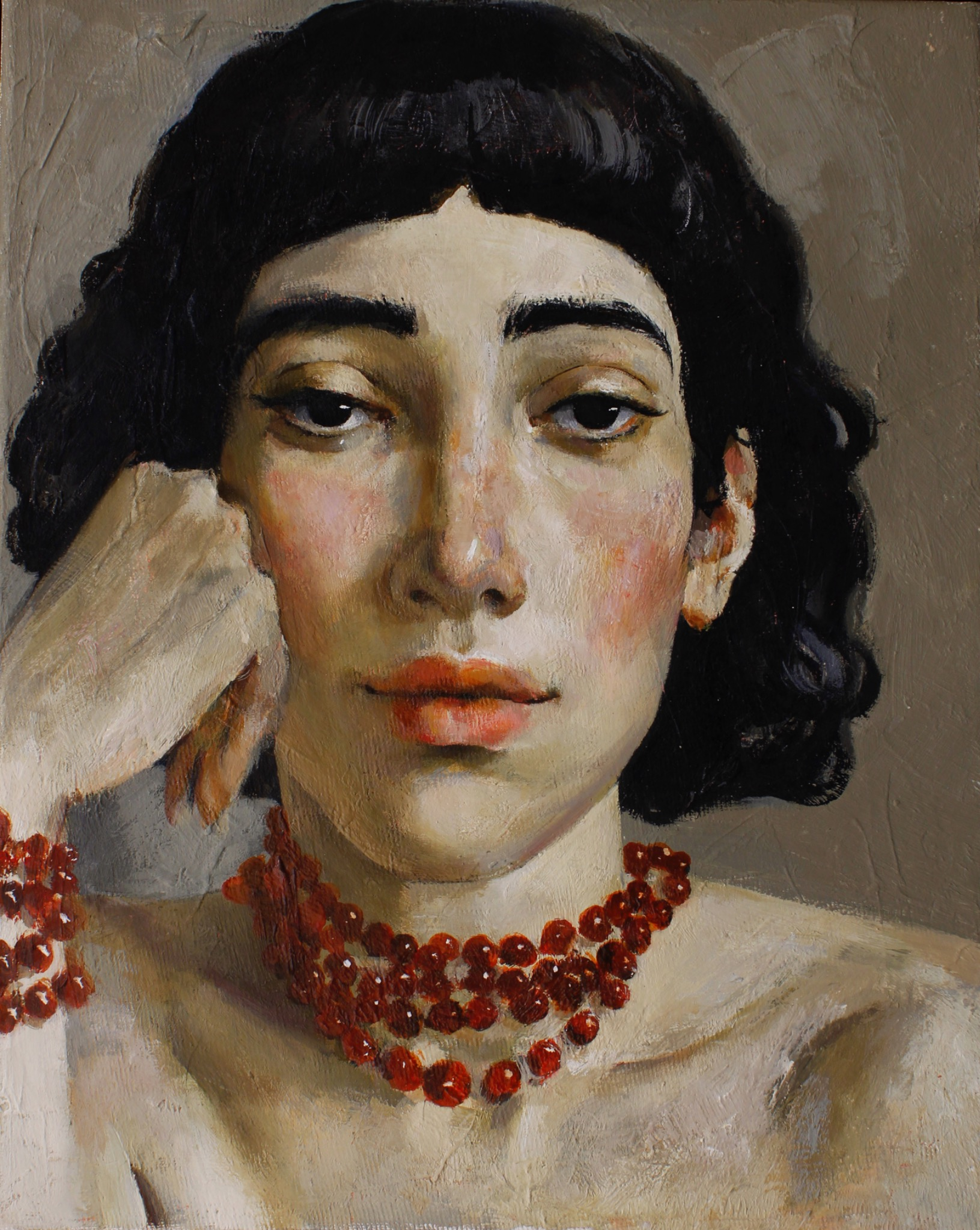 Detail of a figurative painting by Victor Teslaru